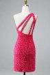 Sheath One Shoulder Fuchsia Short Homecoming Dress with Appliques E202283074