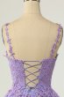 A Line Spaghetti Straps Purple Short Homecoming Dress E202283069