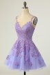 A Line Spaghetti Straps Purple Short Homecoming Dress E202283069