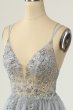 Gorgeous A Line Spaghetti Straps Grey Short Homecoming Dress with Beading E202283026