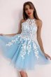 Sky Blue Halter Backless Short Prom Dress E202283624