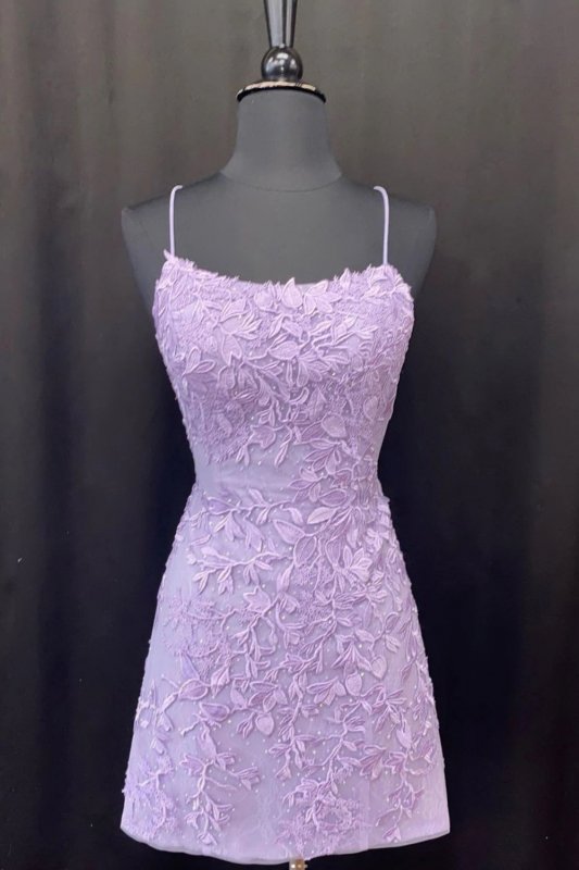 Lilac Tight Short Prom Dress with Appliques E202283001