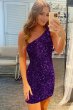 Fuchsia Sequins One Shoulder Homecoming Dress E202283002