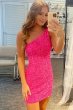 Fuchsia Sequins One Shoulder Homecoming Dress E202283002