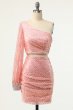 Pink Two Piece Sequin Homecoming Dress E202283013
