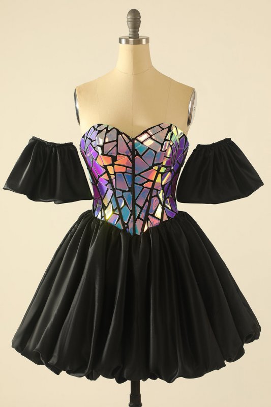 Black Sweetheart Homecoming Dress With Detachable Sleeves E202283608