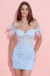 Sky Blue Off the Shoulder Homecoming Dress with Feathers E202283068