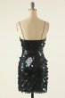 Black Spaghetti Straps Sequined Cocktail Dress E202283613