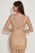 Golden Beaded V-Neck Cocktail Dress E202283618