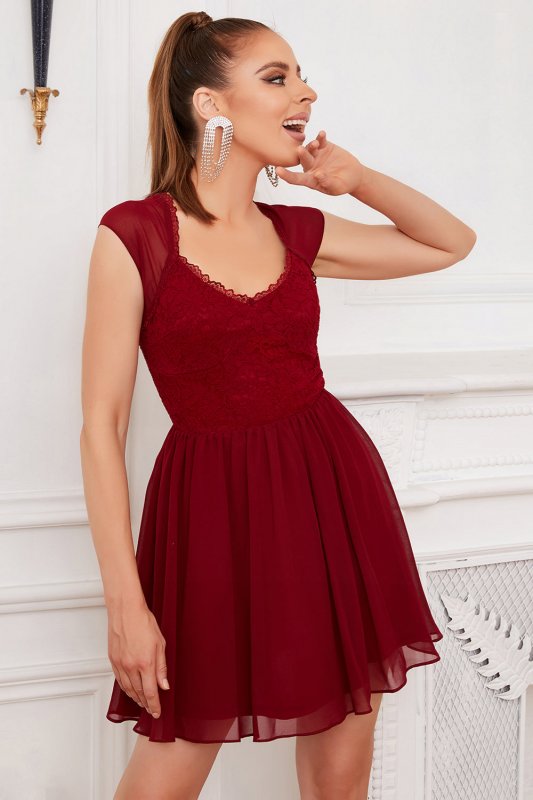 Burgundy Lace Short Cocktail Dress E202283812