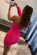 Hot Pink Beaded Sequins One Shoulder Tight Homecoming Dress E202283448