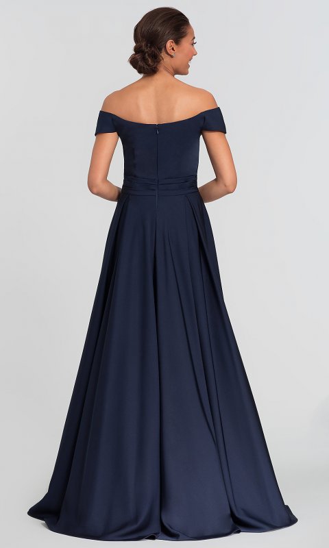 Off-Shoulder Navy Mother-of-the-Bride Dress AL-27123