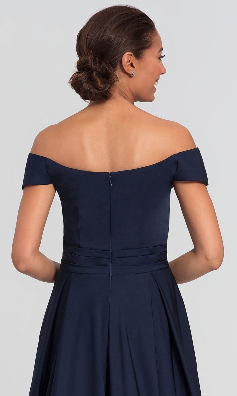 Off-Shoulder Navy Mother-of-the-Bride Dress AL-27123