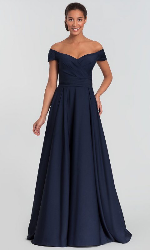 Off-Shoulder Navy Mother-of-the-Bride Dress AL-27123