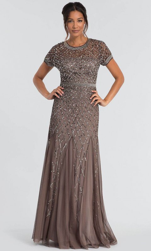 Short-Sleeve Long Sequin MOB Dress AP-091904940-L