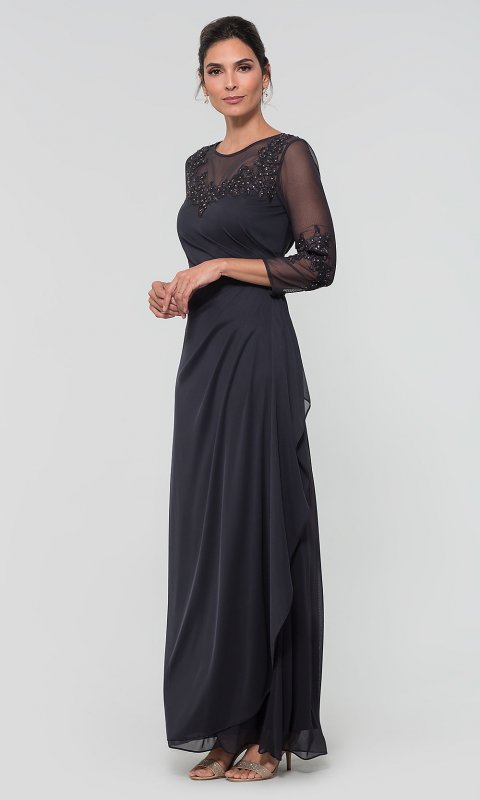 Long Charcoal MOB Dress with Sleeves AX-132906