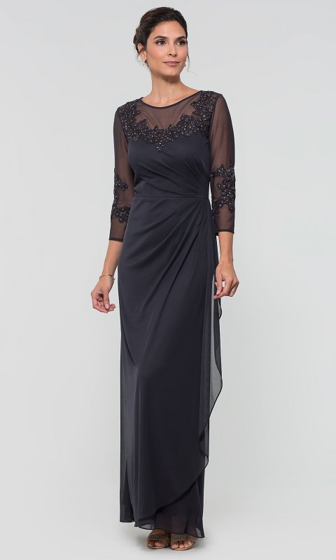 Long Charcoal MOB Dress with Sleeves AX-132906