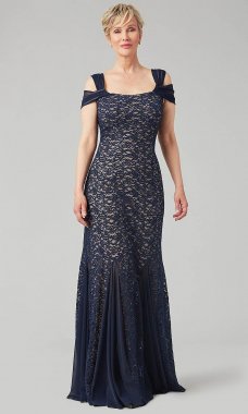 Lace Long Cold-Shoulder Mother-of-the-Bride Dress AX-81122243