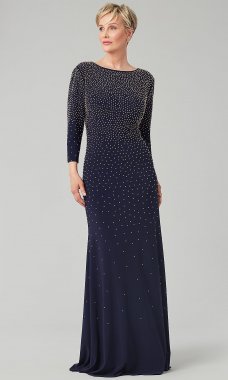 Mother-of-the-Bride Long Beaded 3/4-Sleeve Dress AX-81351474