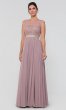 Embroidered-Bodice Chiffon Long MOB Dress in Taupe DQ-9400-v