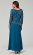 Teal Long MOB Dress with Sleeved Beaded Bodice JKA-3559