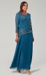 Teal Long MOB Dress with Sleeved Beaded Bodice JKA-3559