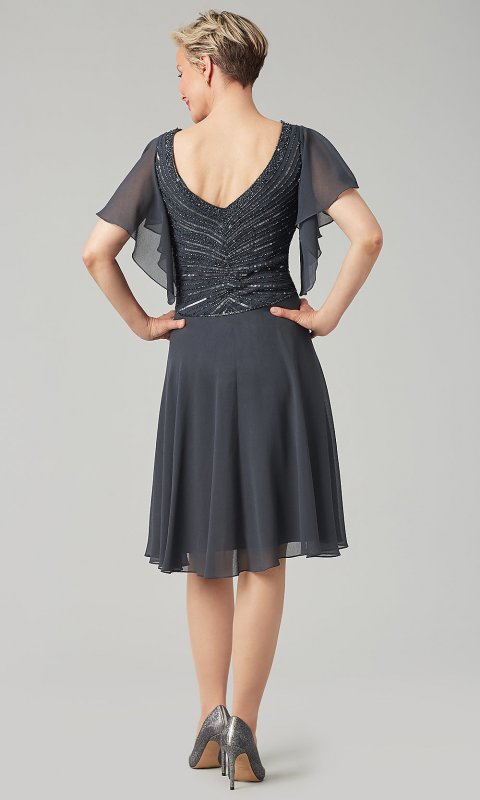 Short Formal Grey Mother-of-the-Bride Shift Dress JKA-3963