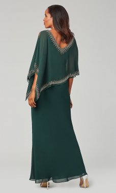 Long Green Mother-of-the-Bride Dress with Beaded Cape JKA-5296