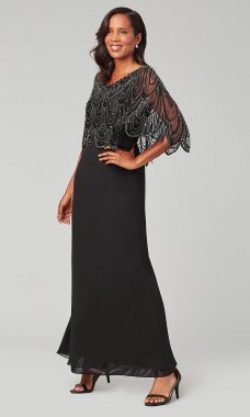 Mother-of-the-Bride Long Dress with Sequined Cape JKA-5409