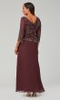 Long Wine Red MOB Dress with Sleeved Beaded Bodice JKA-5435