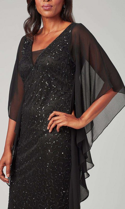 Sequin Black Long Mother-of-the-Bride Dress JKA-5463