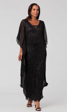 Sequin Black Long Mother-of-the-Bride Dress JKA-5463