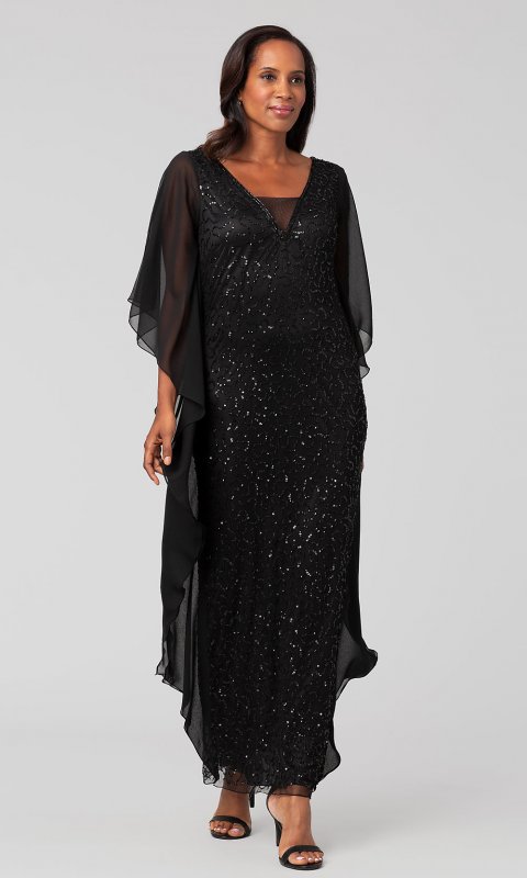 Sequin Black Long Mother-of-the-Bride Dress JKA-5463