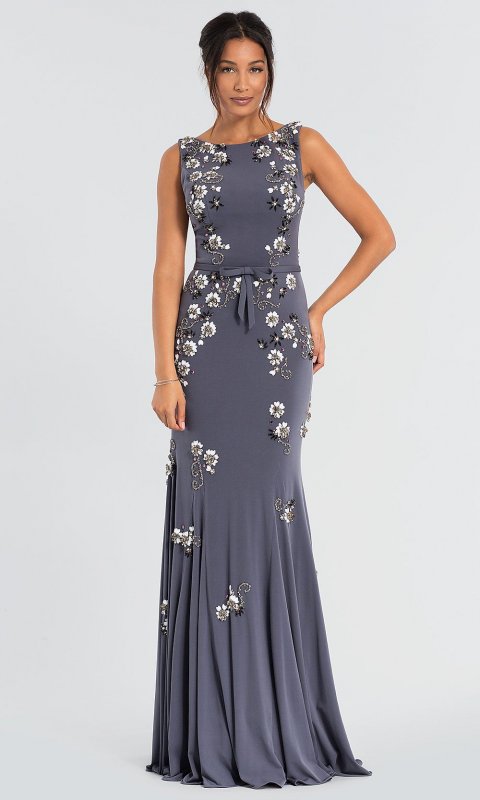 Long Jersey MOB Dress with Floral Beading JO-42296