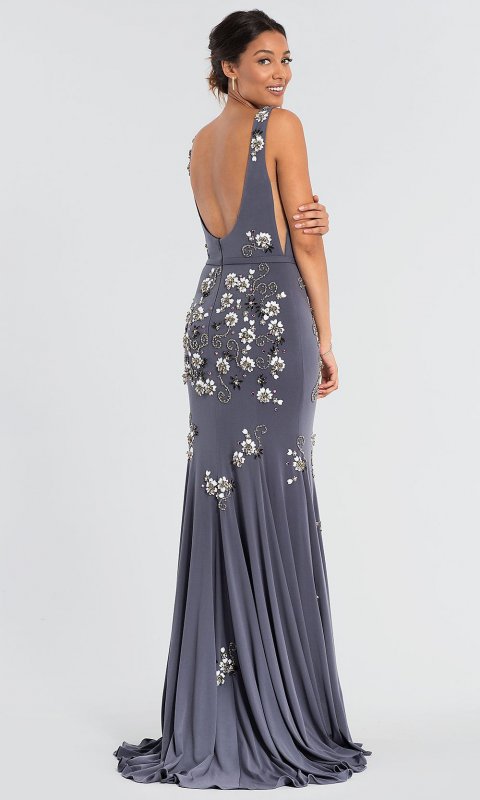 Long Jersey MOB Dress with Floral Beading JO-42296