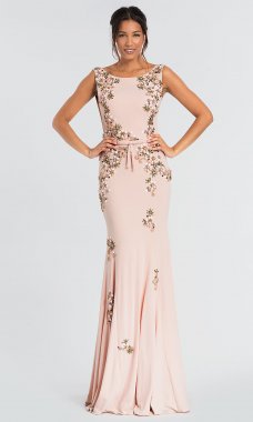 Long Jersey MOB Dress with Floral Beading JO-42296