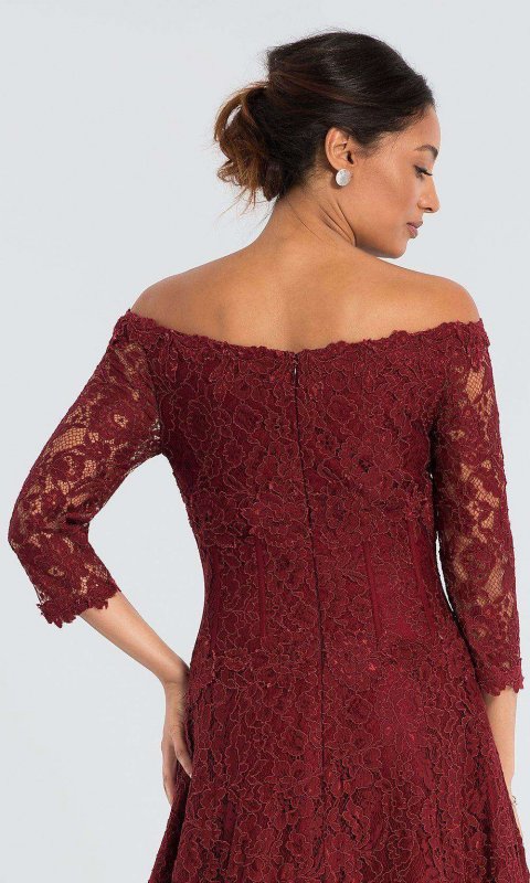 Burgundy Red Lace Mother-of-the-Bride Dress JO-52145