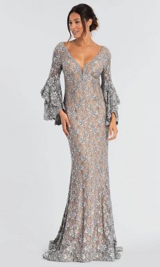 Long Silver Lace Mother-of-the-Bride Dress JO-57048