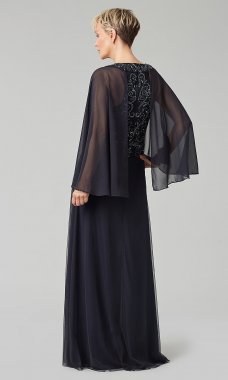 Navy Blue Long Mother-of-the-Bride Dress with Capelet JU-MC-261429MC