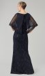 Long Navy Blue Sequined-Lace MOB Dress with Capelet JU-ON-650273