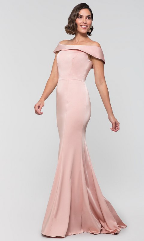 Long Off-the-Shoulder Satin MOB Dress KL-200016m