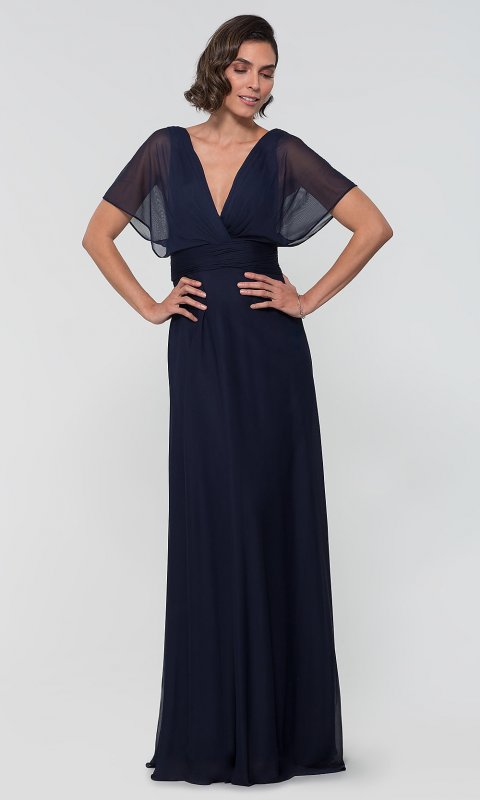 V-Neck Long MOB Dress with Flutter Sleeves KL-200037m