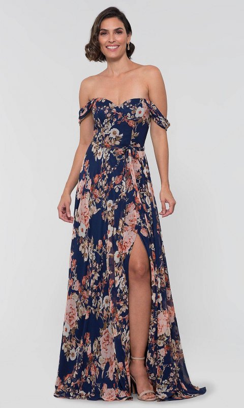 Long Chiffon Floral-Print MOB Dress KL-200055m