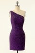 Purple One Shoulder Sequins Homecoming Dress E202283195