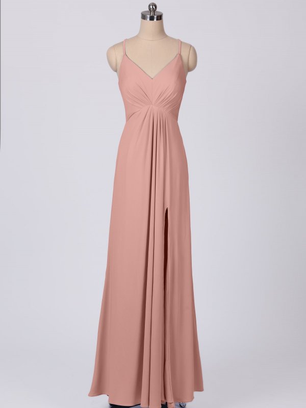 Gathered Waist Long Sheath Jersey Bridesmaid Dress AB202076