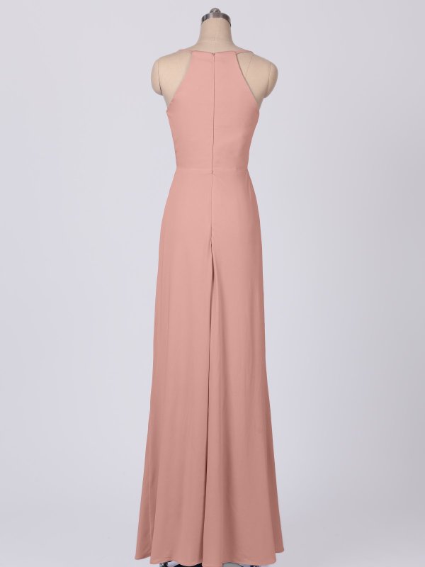 Gathered Waist Long Sheath Jersey Bridesmaid Dress AB202076