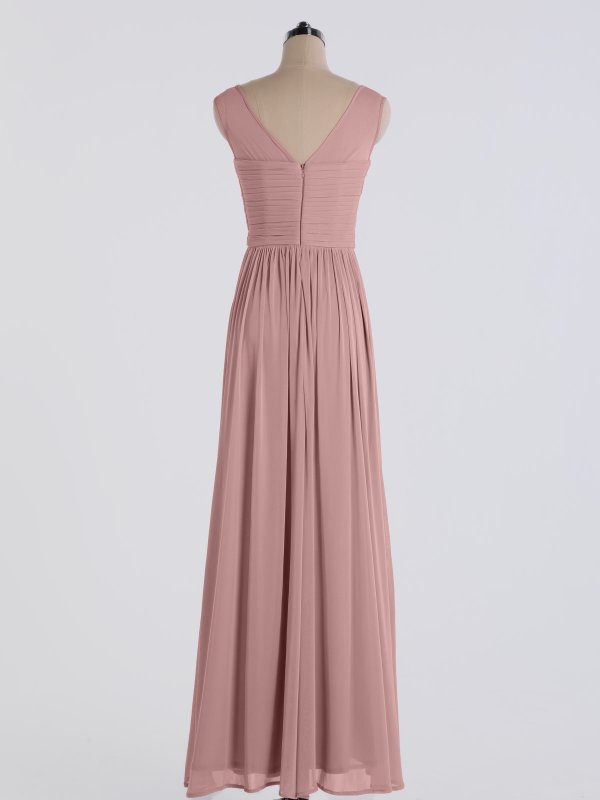 Long Sleeveless A-line Illusion Neckline Mesh Bridesmaid Dress AB202110