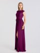 Long Bateau Neck Metallic Lace and Mesh Dress with Cap Sleeve AB202090