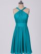 Short Y-Neck Pleated Mesh Bridesmaid Dress AB202140