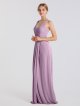 Double Skinny Straps V-neck Mesh Bridesmaid Dress with Front Slit AB202064